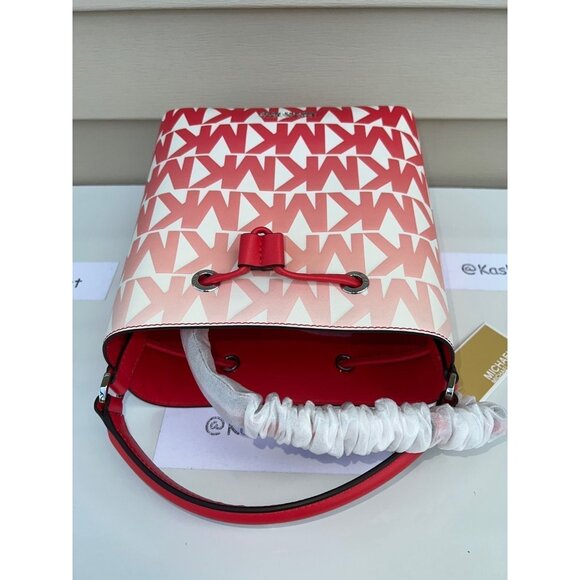 Michael Kors bucket bag suri medium graphic ombre print leather coral reef multi - Picture 7 of 9
